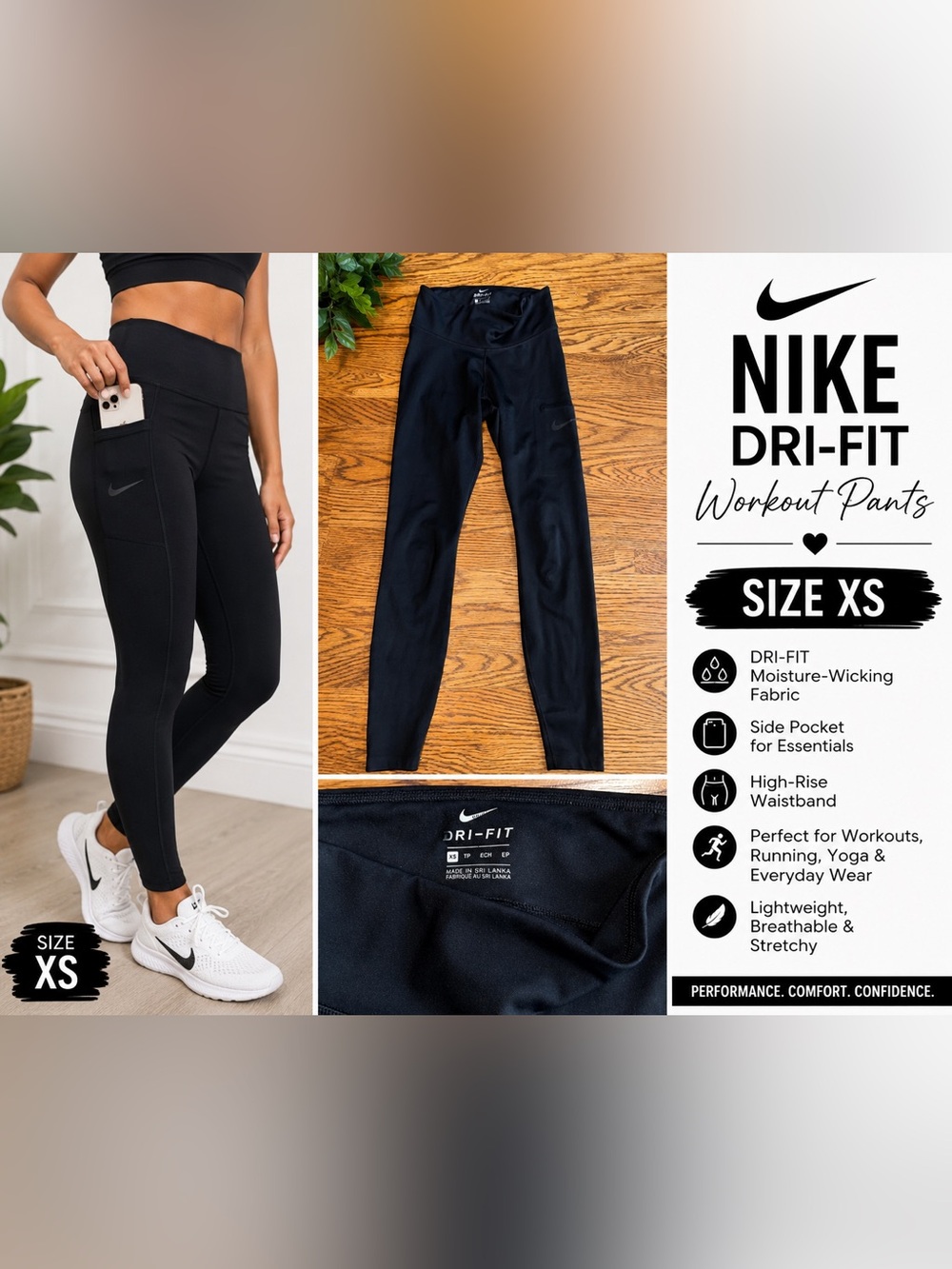 Nike Dri-FIT Black High Rise Leggings with Side Pocket Size XS